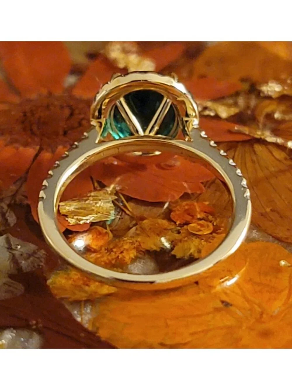 3ct Lab Grown Emerald Halo Ring 925 Silver Champagne Gold Size 7 NWT